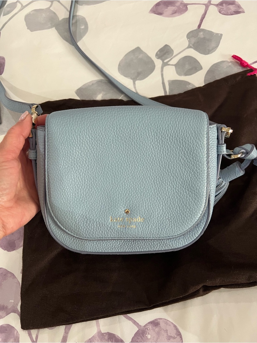 kate spade Light Blue Pebbled Leather Saddle Crossbody